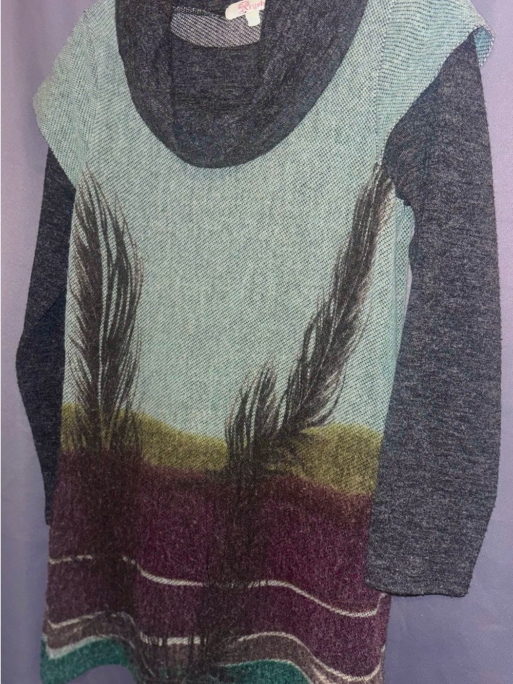 Aryeh Anthropology Teal and Charcoal Cowl-Neck Sweater Tunic/Dress Large - Picture 4 of 5